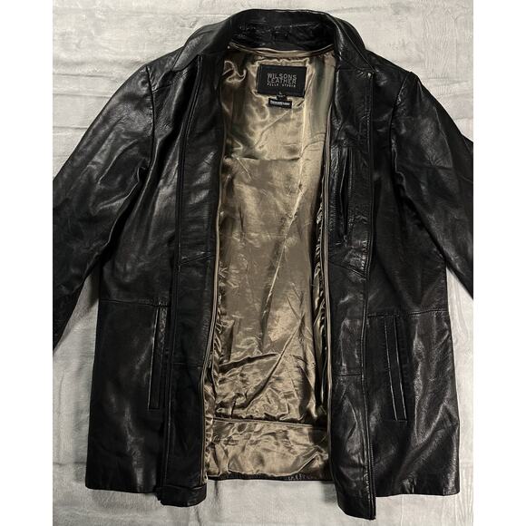 Men's L Wilsons Black Leather Coat Removable Thinsulate Lining Zip Up Minimalist - Picture 2 of 16